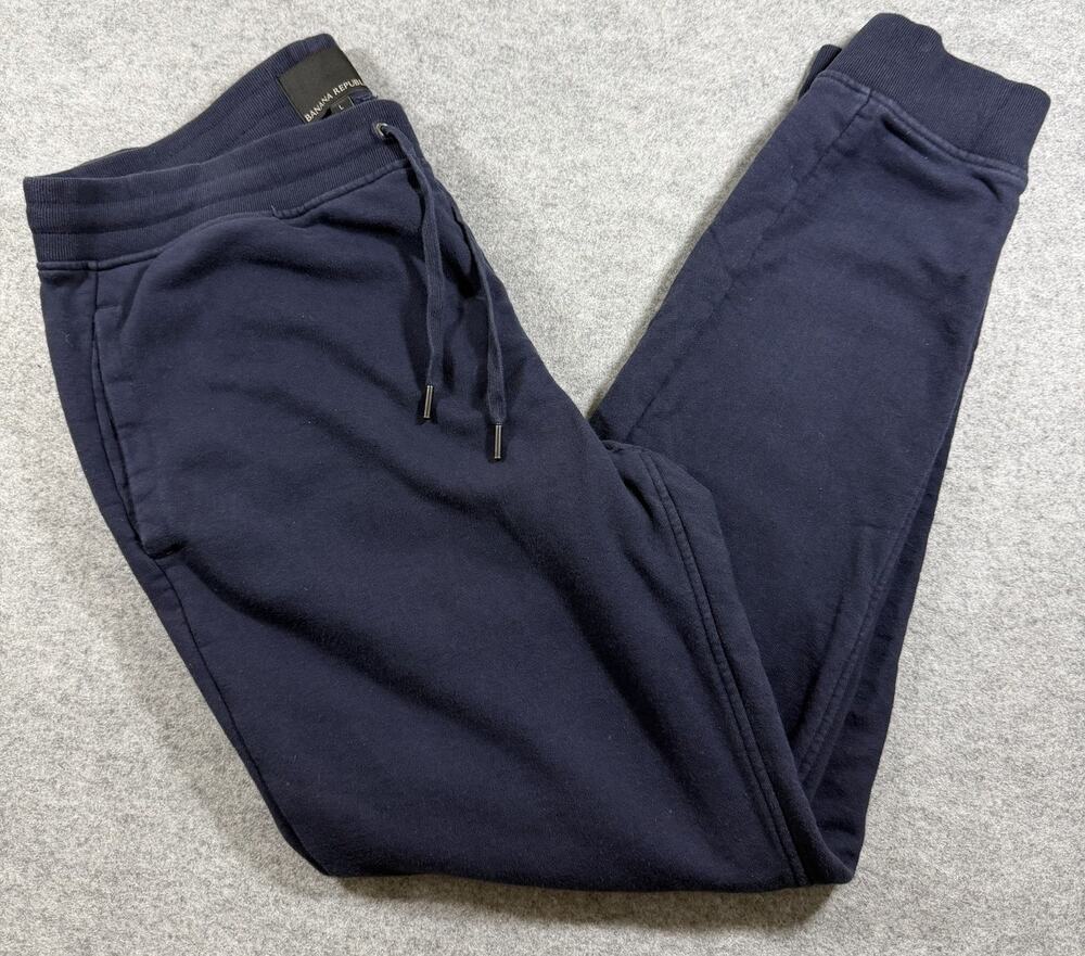 Banana Republic French Terry Joggers Mens L Navy Heavyweight Cotton Drawstring